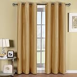 Royal Hotel Bedding Soho 100% Blackout Window Curtains Panels, Top Grommet Faux Silk Panels, Solid Curtains Set of 2, Pair, 84 Inches Long, Gold
