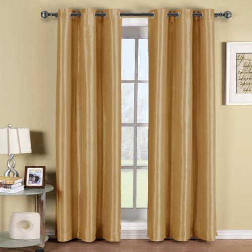 Royal Hotel Bedding Soho 100% Blackout Window Curtains Panels, Top Grommet Faux Silk Panels, Solid Curtains Set of 2, Pair, 84 Inches Long, Gold