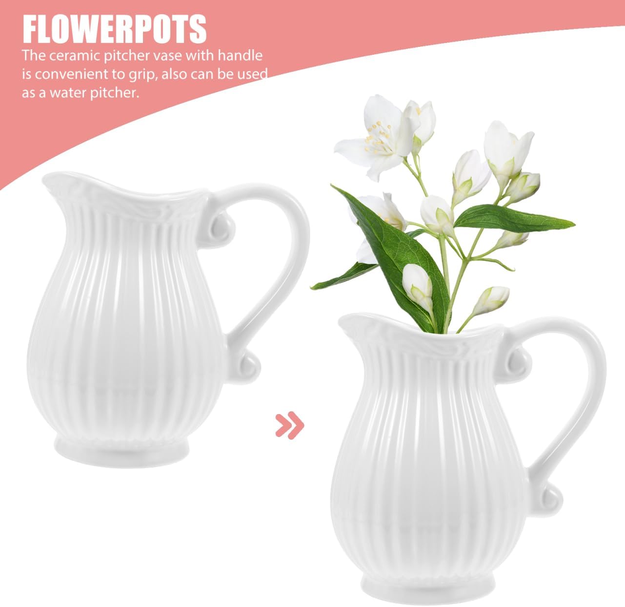 PRETYZOOM Ceramic Pitcher Vase for Arrangement Holder Retro Decor for Home Office Creative Decorative Display Vase with Handle for Dining Table