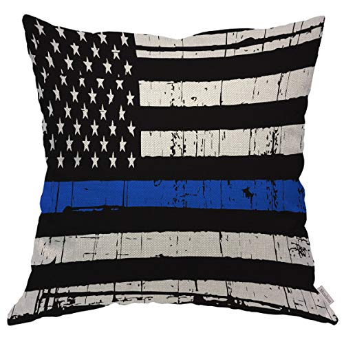 Moslion Throw Pillow Cover Case Vintage Weathered Thin Blue Line US Flag Law