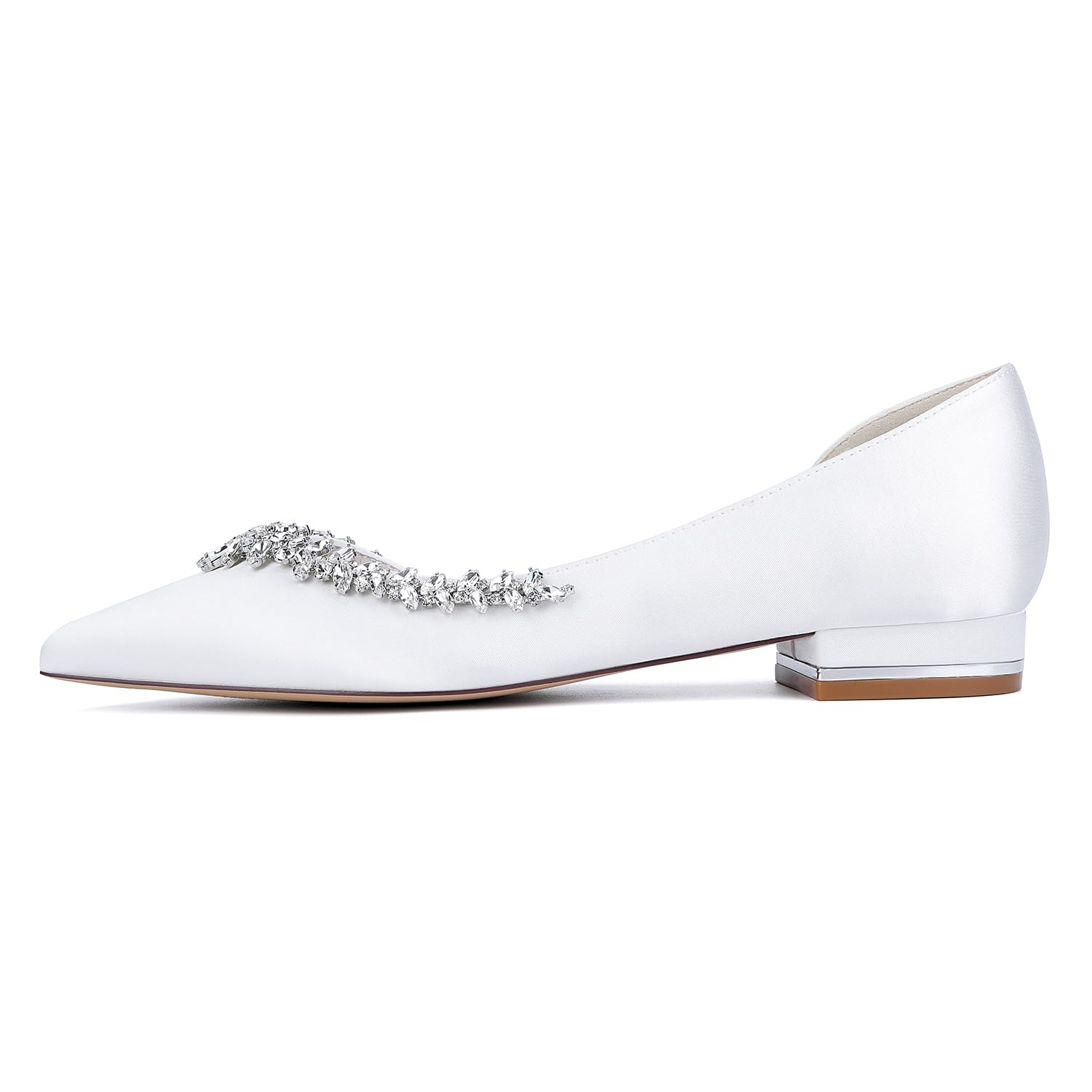 Scarpe da Sposa comode con Tacco Basso, Scarpe da Sposa Chiuse con Strass Scintillanti in Raso, per Matrimoni, fidanzamenti, Feste - Colori Multipli