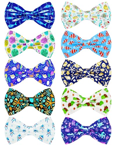 PET SHOW 10 Pack Summer Big Dog Bow Ties for Large Medium Dogs Sliding Collar Attachments Ocean Animals Bowties Sea Bowknots Party Holiday Pet Grooming Accessories(Large)