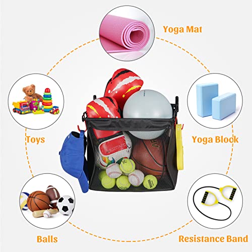 Plkow Wall Mount Sports Ball Storage Rack 2 Pack, Ball Holder Home Gym Storage For Balls, Yoga Mat, Foam Roller, Toys, Heavy Duty Steel Frame With Oxford Cloth And Hooks, 2 Packs #TOP2