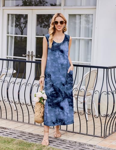 Ekouaer Nightgowns for Women Sleeveless Sleepshirt Long Print House Dress Tank Nightshirt Maxi Casual Dress with Pockets2