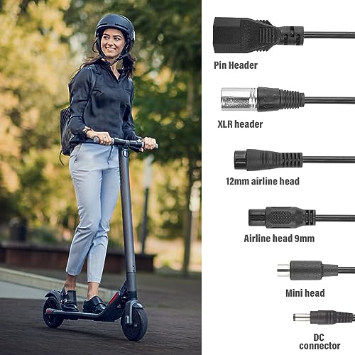 YANGUN Oplader voor scooter, hoverboard, oplaadkabel, e-scooter, oplader, universele oplader met 6 aansluitingen, oplader voor scooter, 36 V accu, oplader, uitgang, 42 V, 2 A, voeding voor elektrische - Afbeelding 4