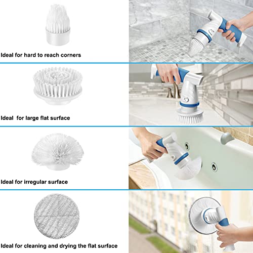 Electric Spin Scrubber, Iezfix Electric Cleaning Brush Bathroom Shower Scrubbing Cleaner Brush Power Scrubber Cordless With 4 Replaceable Brush Heads For Bathtub, Tile, Floor, Toilet, Kitchen - Blue #TOP3