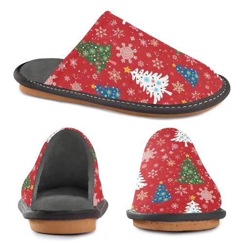 Slippers for Women Christmas Tree White Snowflakes Pattern Soft Winter Warm Shoes Indoor Outdoor Non-Slip House Travel Slippers4