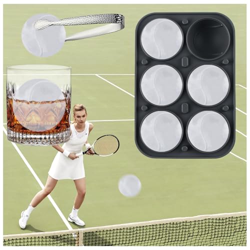 Large Round Ice Cube Tray, SilverChry Ball Ice Cube Trays, 3D Ice Cube Tray with Funnel Lid, Silicone Ice Ball Mould for Ice, Whiskey, Cocktail, Juice, Ice Cream, Candle (1, Grey, 6 Tennis)