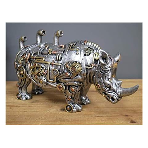 Venture Vehicles Ltd Resin Steampunk Detailed Rhino Ornament | Mechnical & Cogs Style Cover