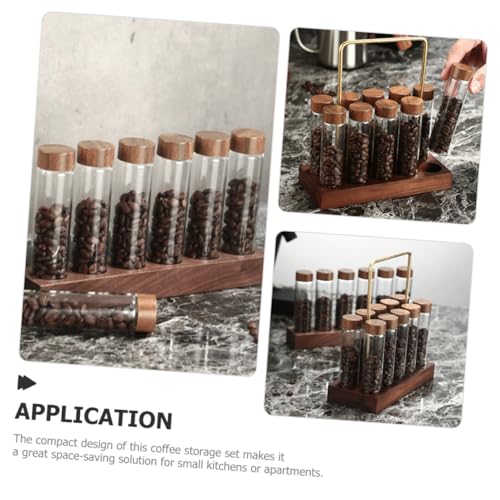 Tubo de vidrio para almacenamiento de granos de café con base de madera miniatura 2