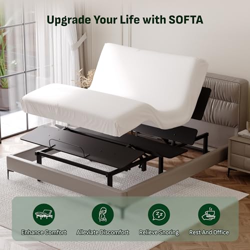 Image of Softa Queen Adjustable Bed Frame, Head & Foot Lift, Electric Bed Base with Remote Control, Whisper Quiet Motor, Oxford Fabric Bedspread, Mattress Holder, Easy Assembly