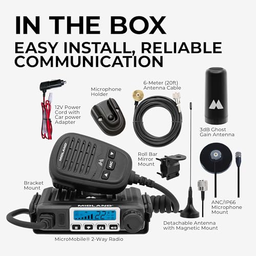 Image of Midland - MXT115AGVP3 - 15 Watt GMRS MicroMobile Two Way Radio - Off Roading Outdoor Farm Radio - Extended Range 3dB gain Ghost Antenna, Antenna Cable, Mounting Bracket - Farm Tractor Bundle
