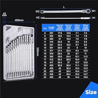 toolant 16PCS Extra Long Ratcheting Wrench Set, Gift for Men, Flex Head & Offset Fixed Head Double Box End Ratcheting Wrench Set, CR-V Steel, Metric 8-19mm & 21-24mm, with Storage Tray