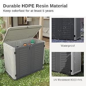 EAST OAK Outdoor Storage Shed, 4 x 3.4 FT Outdoor Storage Cabinet w/o Shelf, 34Cu.ft Horizontal Resin Tool Shed for Garden, Trash Cans, All-Weather Outdoor Storage Clearance, Lockable with Floor EAST OAK Outdoor Storage Shed 4 x 34 FT Outdoor Storage Cabinet wo Shelf 34Cuft Horizontal Resin Tool Shed for Garden Trash Cans All Weather Outdoor Storage Clearance Lockable with Floor