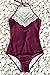CUPSHE Women's Crochet Halter Padding One Piece Swimsuit Medium Burgundy