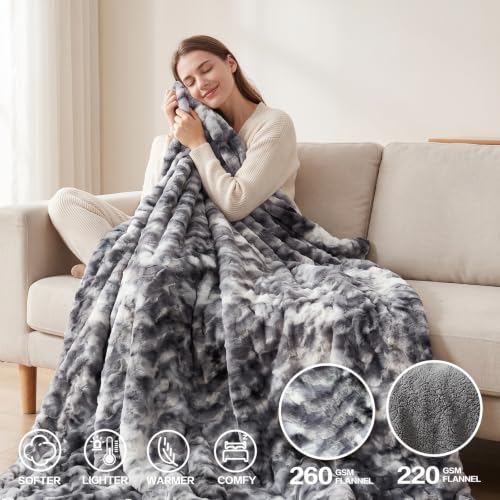 Cobija eléctrica térmica para sofá tamaño 50"x60", suave con sherpa y felpa, 10 niveles de calor ajustables, calentamiento rápido, temporizador de 1-8 horas con apagado automático y protección contra sobrecalentamiento, lavable a máquina miniatura 5