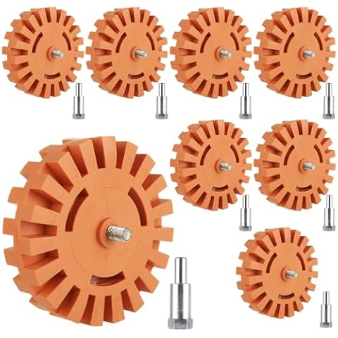 MIVIDE 8 PCS Decal Remover Eraser Wheel Tool Kit, 4inch Rubber Power Drill Attachment Car Adhesive, Pinstripe, Sticker, Vinyl Removal Tool Set with Drill Adapter for Cars, RV, Boats Cover