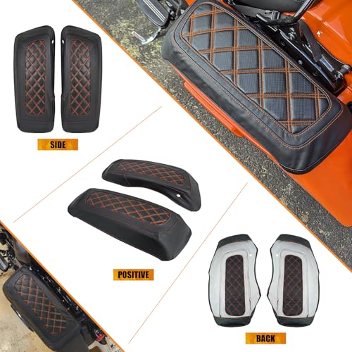 HCmotorku Saddlebag Lid Covers Hard Saddle Bags Lid Bra Covers Fit For Harley Touring Street Glide CVO Road King Electra Glide Ultra Limited Road King Special 2014-2025 (Orange Stitching) by HCmotorku - Image 3