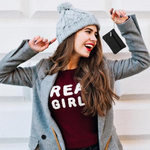 Techchii 2 Stück Schlüsseltasche Leder, Schlüsselmäppchen Reißverschluss Schlüsseletui Autoschlüssel Tasche Schlüsseltasche Klein für Damen Herren mit 2 Reißverschlussfächer