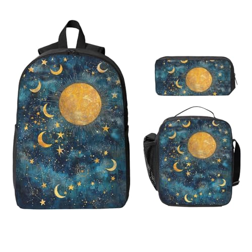 Celestial Backpacks 3 Pcs Cute Lightweight Daypack with Fun Graphic Cartoon Print for Hiking Commuting
