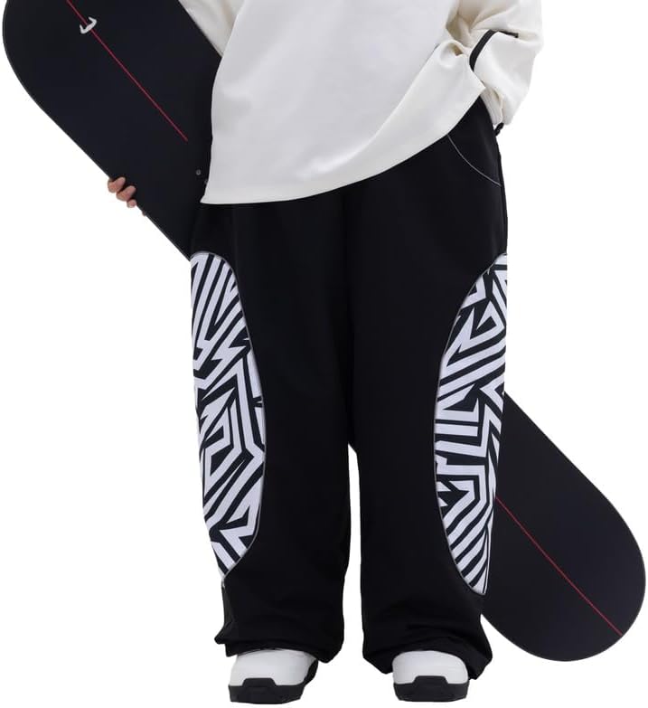 Snowshred Men's Baggy Cargo Ski Pants Waterproof Casual with Knee Reflective Graphic Panel Winter Outdoor Sport