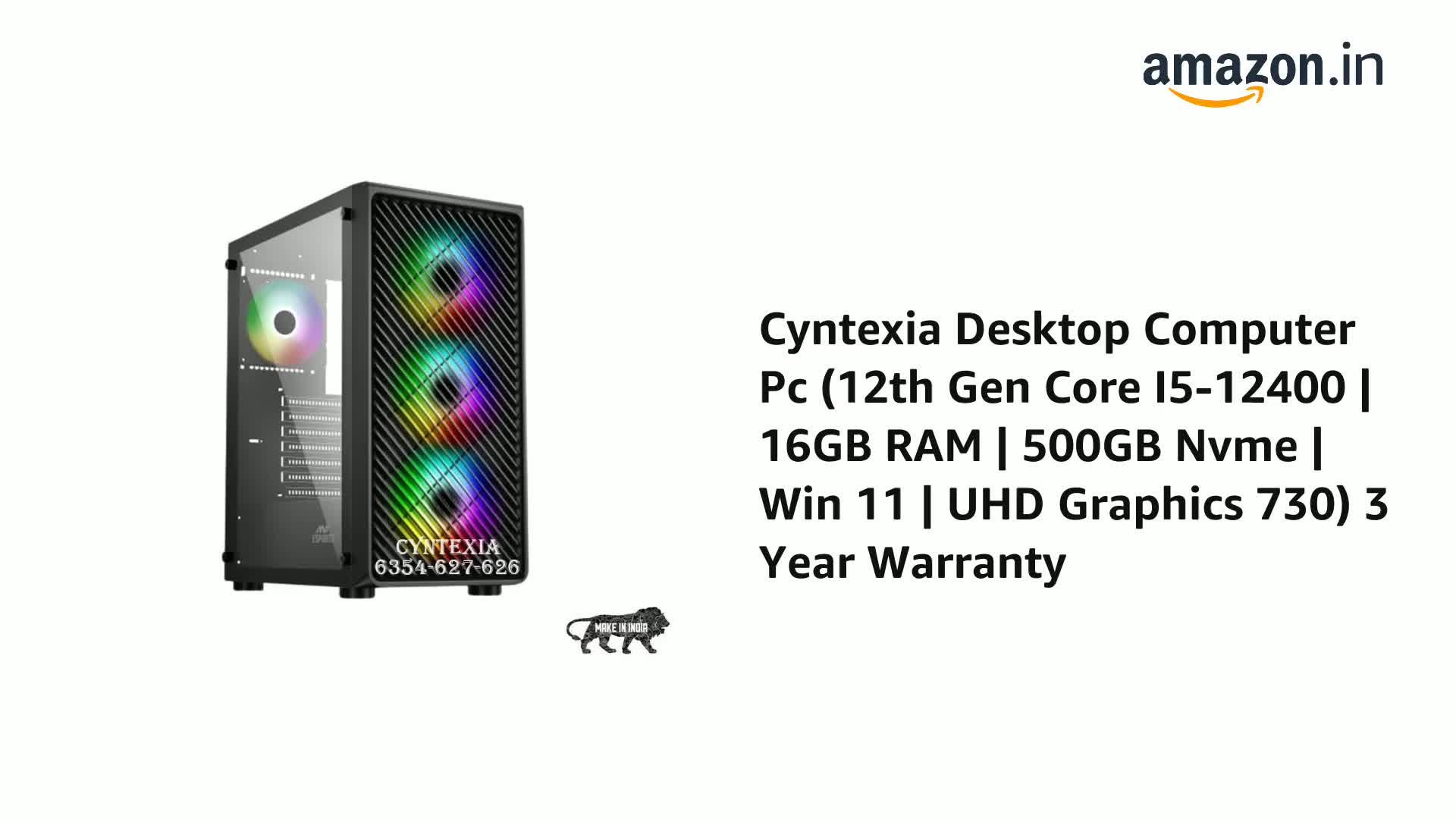 Cyntexia Desktop Computer Pc (12th Gen Core I5-12400 | 16GB RAM