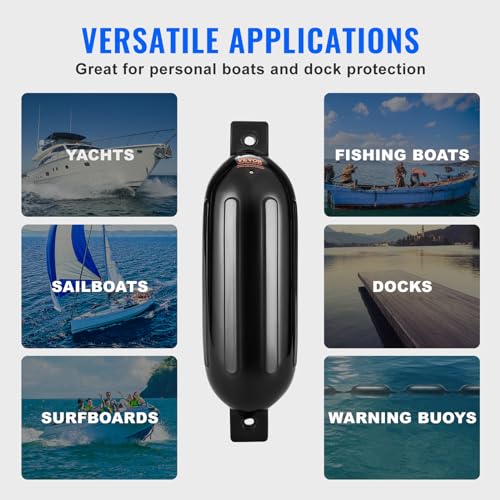 VEVOR Boat Fenders, 5.5" x 20" Boat Bumpers for Docking, Inflatable Ribbed Fender with Center Holes, Marine Boat Dock Fender Bumper with Air Pump, 4 Needles and 4 Ropes and Storage Bag, Black - image 6