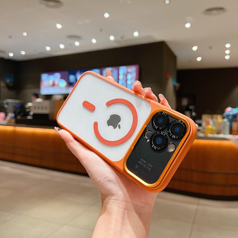 LuxuryKase Magnetic Clear Case for iPhone 16 Pro | Mag-Safe Compatible | Slim Protective Cover | Shockproof Bumper | Anti Yellow Transparent Back | Camera Guard Design - Orange