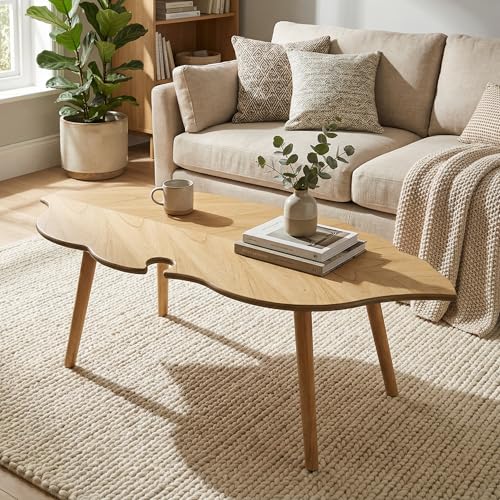 Image of HNY Modern Small Coffee Table for Living Room, Natural Solid Wood Coffee Table Farmhouse Center Table, Leaf Floor Table End Table Side Table with Wood Leg Easy Assembly for Bedroom Home Office Cafe