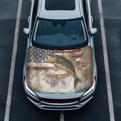 Image of Car Hood Cover,Waterproof Snowproof Car Hood Cover Protector Suitable Most Automotive Sedans Trucks Pickup Sports Cars,Car Accessories Fish Print