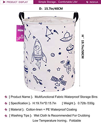 Inghua Laundry Hamper Large Canvas Fabric Lightweight Storage Basket/Toy Organizer/Dirty Clothes Collapsible Waterproof For College Dorms, Boys And Girls Bedroom,Bathroom(Spaceships) #TOP1