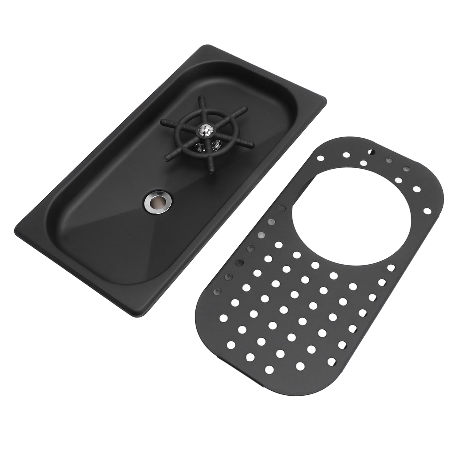 Enjuagador de Vidrio de Grifo de Metal, Enjuagador de Taza de Enjuague de Jarra Enjuagador de Limpieza de Vidrio con Manguera de Bandeja de Goteo de Drenaje para Bar Cafetería (Negro A)