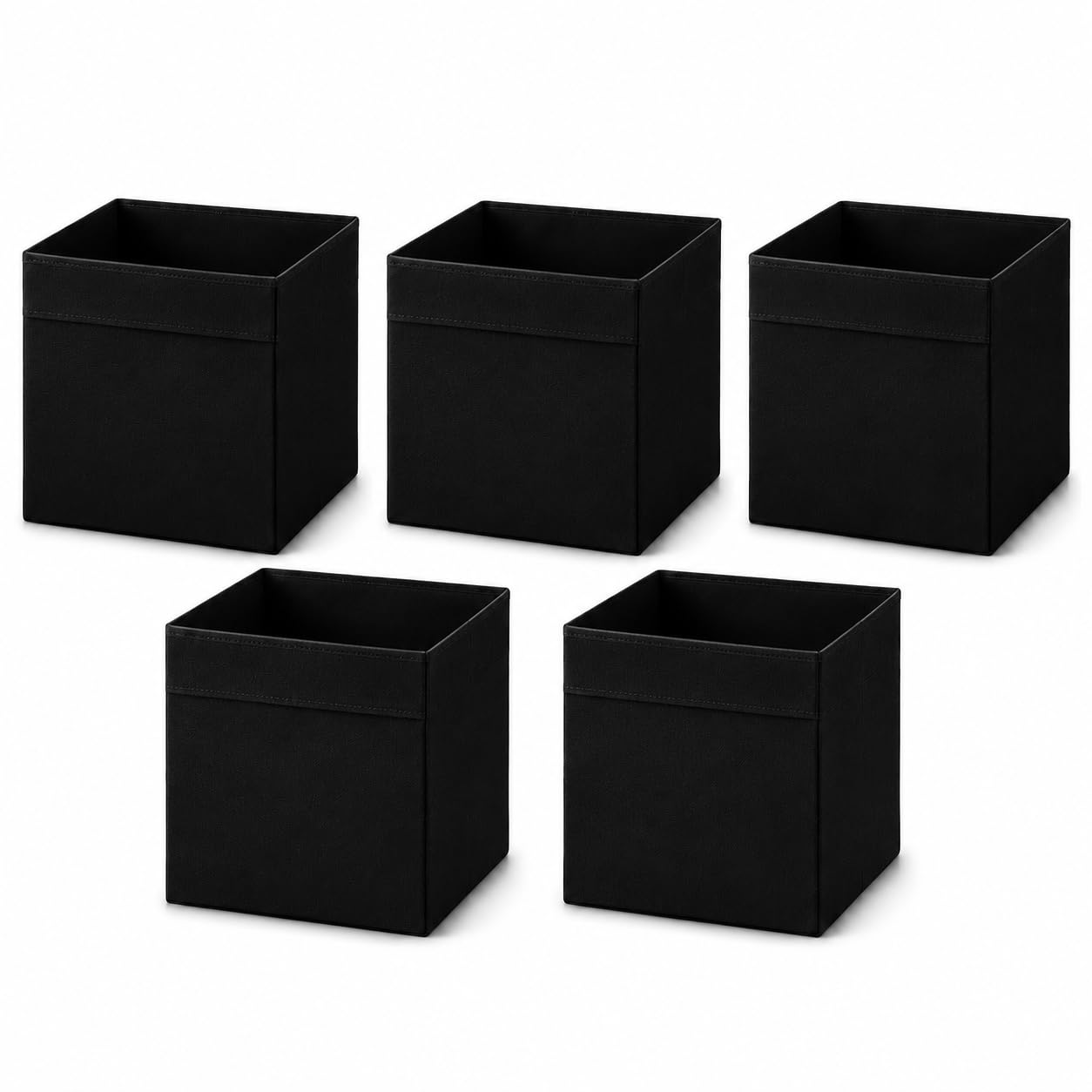 Princekingx Drona Storage Boxes – Foldable Kellax Shelf Insert Box – Cube Shaped Fabric Storage Organizer, 33x38x33cm Shelving Unit with Handle, For Home, Office Use, Baby Nursery (BLACK, 5 PACK) — image 1
