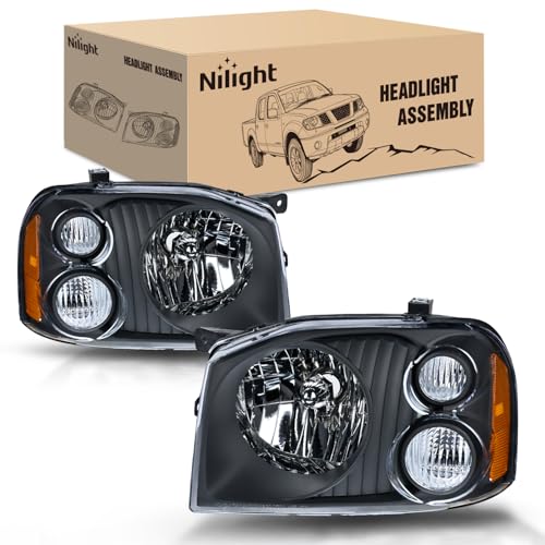 Nilight Headlight Assembly Compatible with 2001 2002 2003 2004 Nissan Frontier XE OE Style Replacement Halogen Headlights Black Housing Amber Reflector Clear Turn Light Headlamp Passenger and Driver