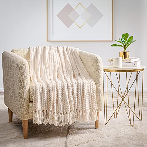Knitted Throw Blanket For Couch & Bed - Super Soft Chenille Knit Blanket & Throw For Sofa - Ivory Woven Throw Blanket Perfect For Any Room Decor #TOP2