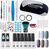 Gellen Gel Nail Polish Starter Kit - Winter Gray 6 Colors, with Top Coat Base Coat Nail LED Lamp Nail Art Design Tools, Portable DIY Home Gel Manicure Set 001