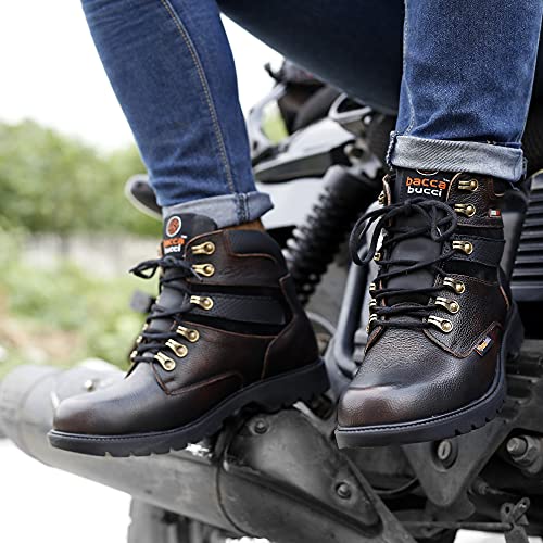 Image of Bacca Bucci Mens 6 inches Premium Steel Toe Cap Real Grain Leather Outdoor Laceup Boots /Warranted Qualtiy & Durable Boot