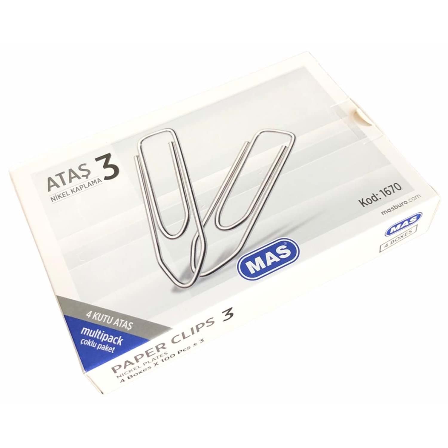 MAS Multipack Ataş No:3 Nikel Kaplı 100 Adet 4 Paket