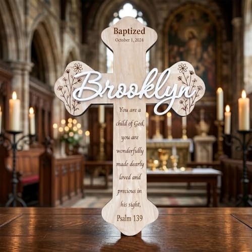 Image of Daty Custom Baby Baptism Gifts for Girls or Boys, Personalized Wooden Cross Wall Decor, Christening Gift, Religious Nursery Decor, Gift from Godparents2