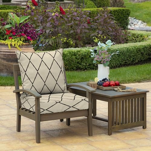 Image of Arden Outdoor Foam Deep Seat Cushion Set, 24 in x 24 in, Weather-Proof, Rain-Proof, Fade Resistant Patio Cushion, Bottom and Back Cushion for Chair, Sofa, and Couch Tan Diamond Trellis
