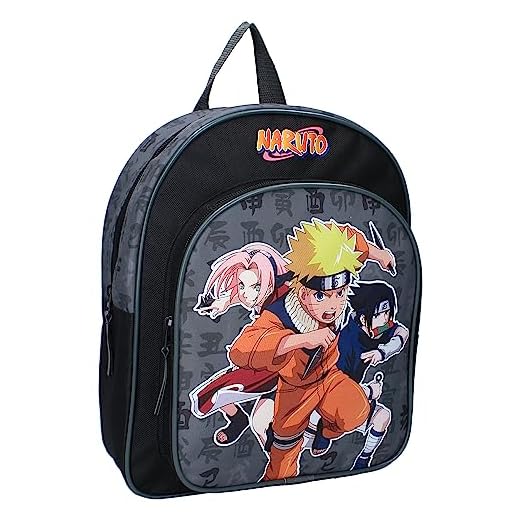 Vadobag Mochila Naruto Trio Sasuke Sakura – Mochila para niños | Escuela | Guardería – Color negro – Dimensiones 30 x 25 x 11 cm, Negro , talla unica
