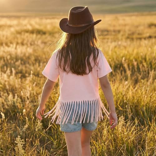 Image of Wrenpies Girls Western Fringe Shirt Long Live Cowgirls Country Rodeo Shirts Kids Cow Skull Graphic Tees Tassel Fringe Tops