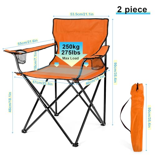 Image of HaSteeL Camping Chair for Adults, Folding Beach Chair Set of 2, Large Foldable Portable Chair for Outdoors Fishing, Hiking, Sporting, Travel, Picnic, Lawn, Hold 275lbs & A Storage Bags (Orange)