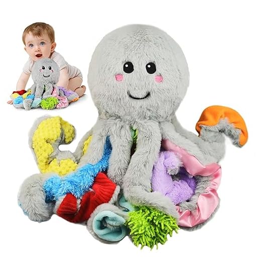 Omuyasi Juguetes Bebes 6-12 Meses, Suave Pulpo Peluche con 8 Tentáculos Texturizados, Juguetes Montessori 1 2 3 Años, Juguetes Sensoriales Autismo, Regalos Bebé Niño Niña