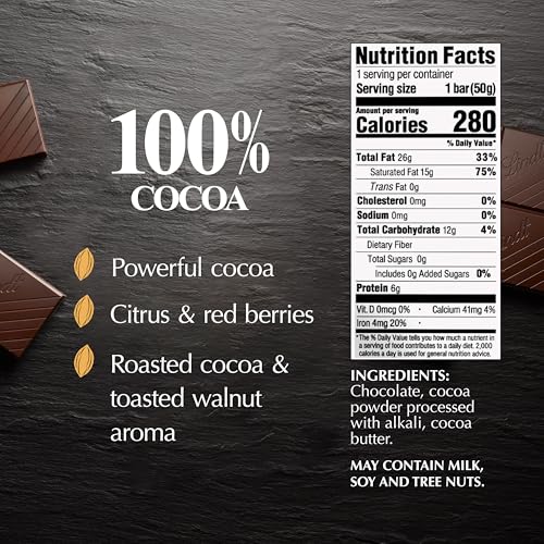 Image of Lindt EXCELLENCE 100% Cocoa Dark Chocolate Bar, Dark Chocolate Candy, 1.7 oz. (18 Pack)