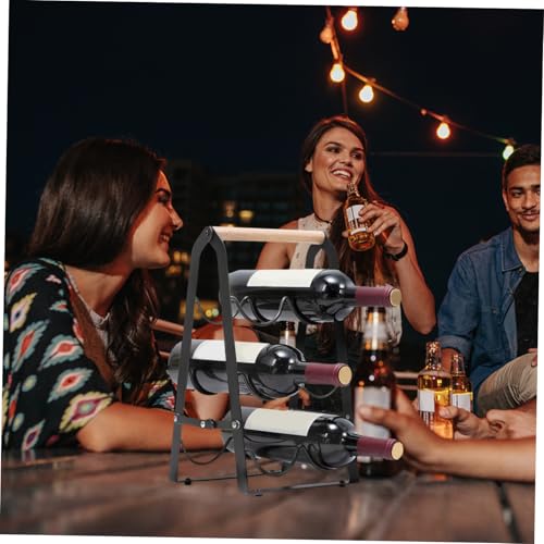 Soporte para botellas de vino plegable de hierro y madera miniatura 6