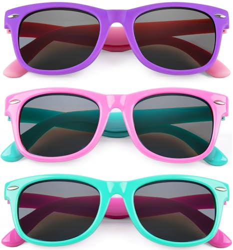 3 Pack Kids Polarized Sunglasses,UV Protection Sunglasses Flexible TPEE Rubber Frame for Boys Girls Age 3-8