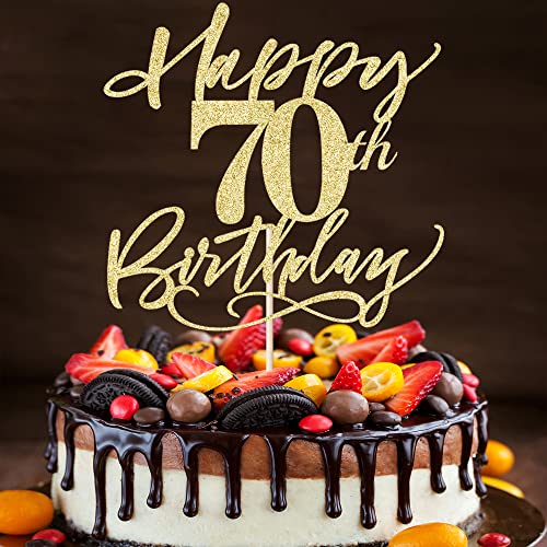 Happy 70Th Birthday Cake Topper Gold Glitter Hello 70,70 Anniversary/Birthday Cake Topper Party Decoration,70 & Fabulous Party Decoration (70) #TOP3