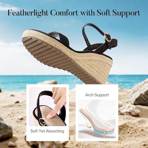 Image of Ankis Platform Wedge Sandals for Women, Black Brown White Nude Espadrille Womens Wedge Sandals Comfortable Open Toe Ankle Strap High Heel Wedges for Women Dressy Summer -3.4Inch