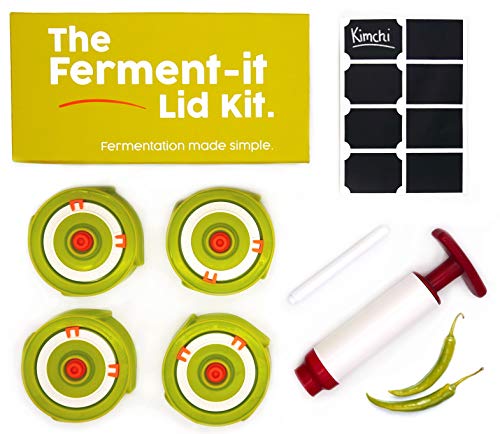 Grow Your Pantry Fermentation Lids: 4 Mason Jar Lids That Fit Wide Mouth Jars, 1 Pump, 1 Sticker and Pen Set, and 1 Recipe Booklet